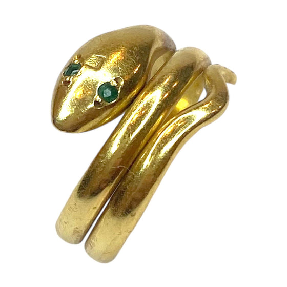 Vintage 18K Snake Ring with Emerald Eyes