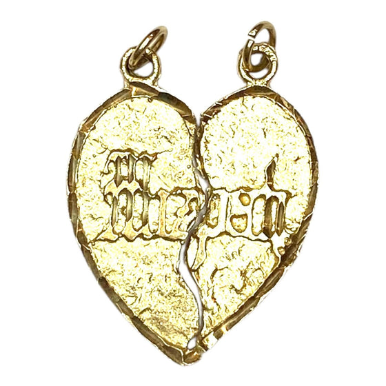 Vintage 14k Yellow Gold Mizpah Heart Pendant 2 Pieces