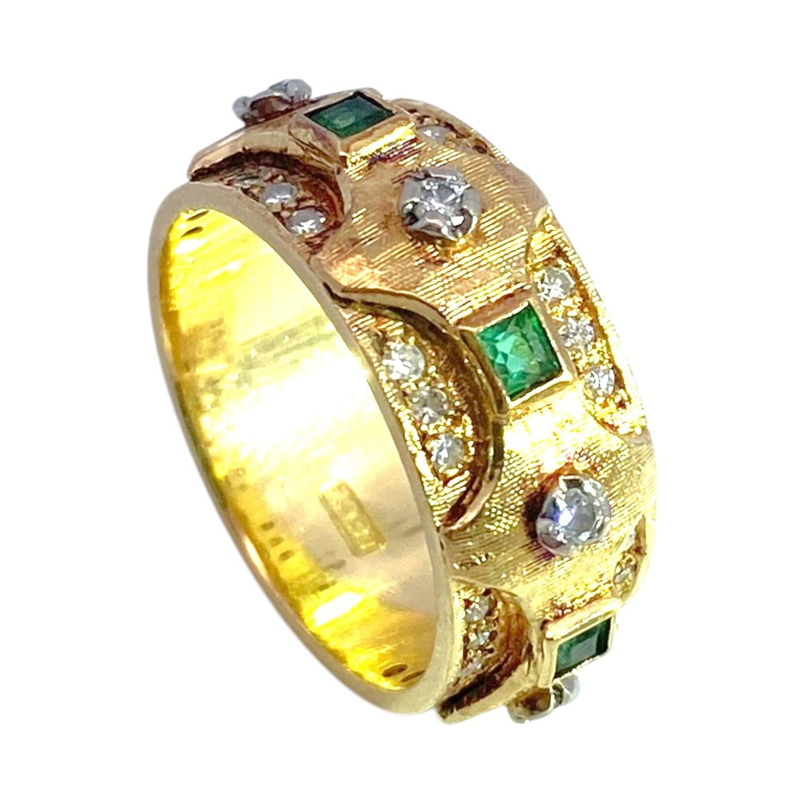 Vintage 18K Yellow Gold Emerald & Diamond Band