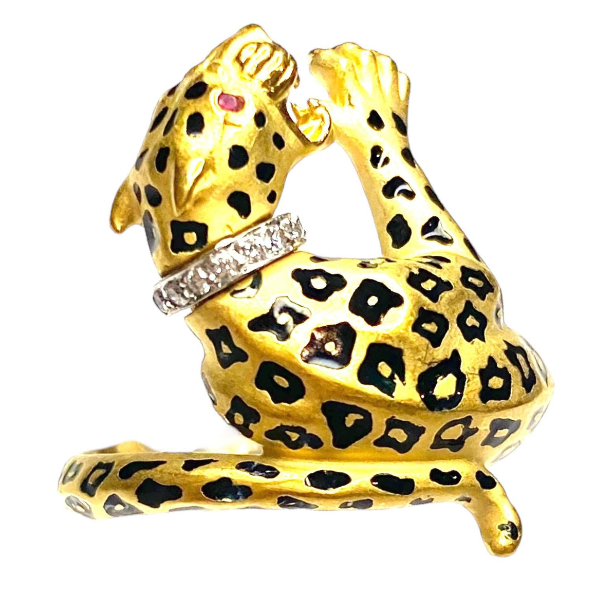 Carrera Y Carrera Diamond Ruby Enamel 18K Yellow Gold Leopard Ring