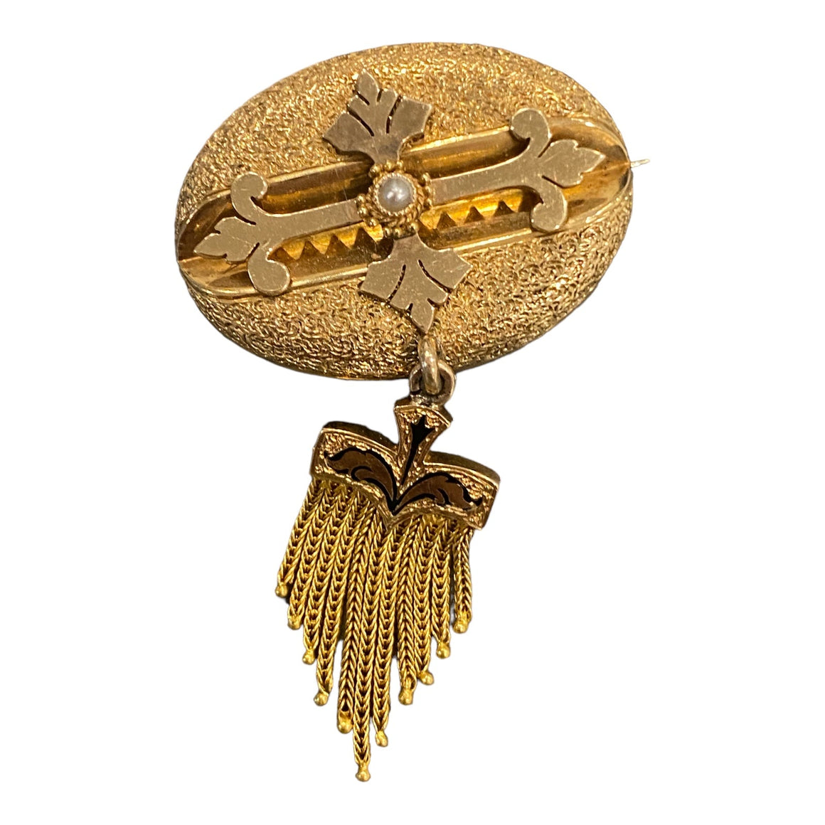 Victorian 14K Tassel and Enamel Pendant Brooch