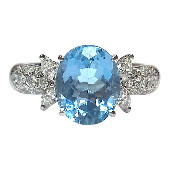 Platinum Aquamarine and Diamond Ring