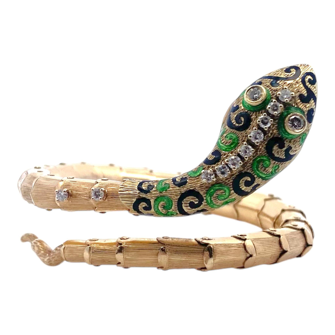 Vintage 14K Enamel & Diamond Articulated Snake Bracelet