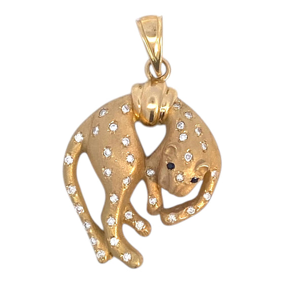 Vintage 18K Gold Diamond Set Panther Pendant