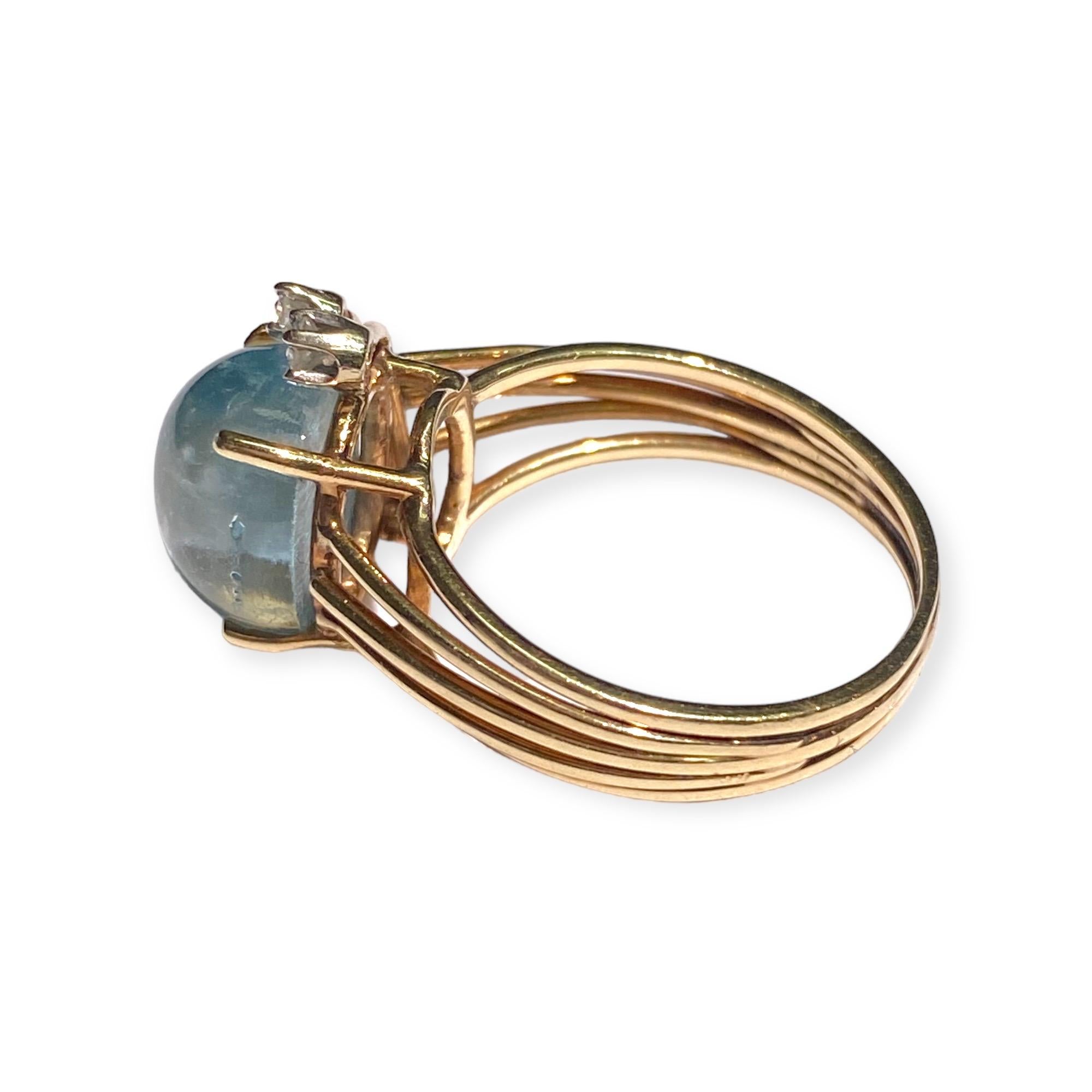 Vintage 14K Gold Cat's Eye Aquamarine and Diamond Ring - HIGH